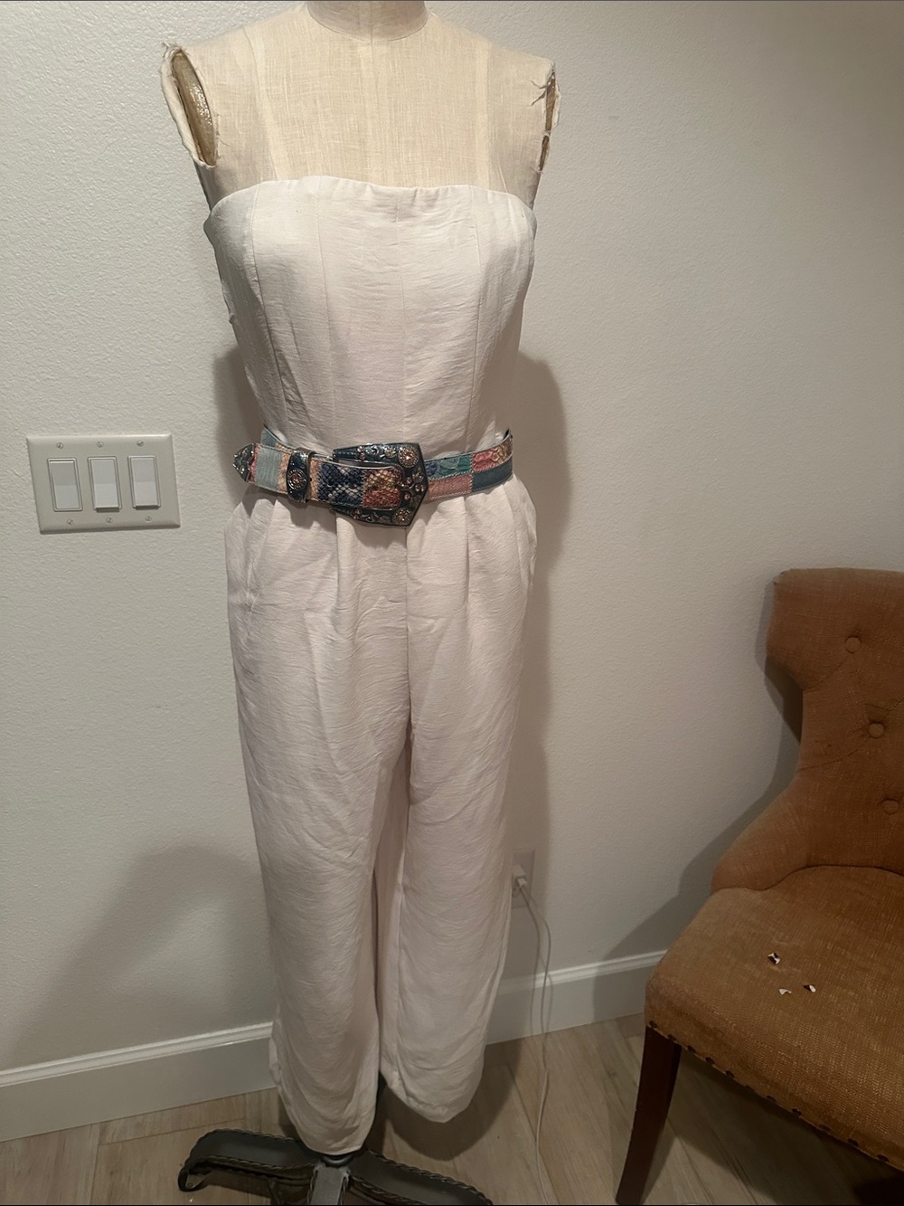 NWT Strapless Cream Wide-Leg Jumpsuit